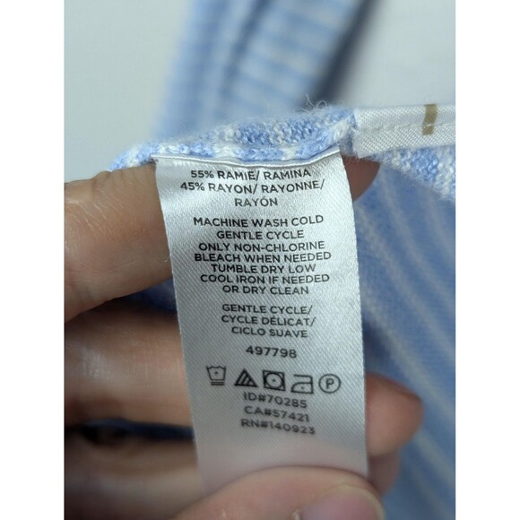 LOFT Sweater Cardigan Womens XS Light Blue White Striped Open Front Knit Drape - Picture 6 of 8